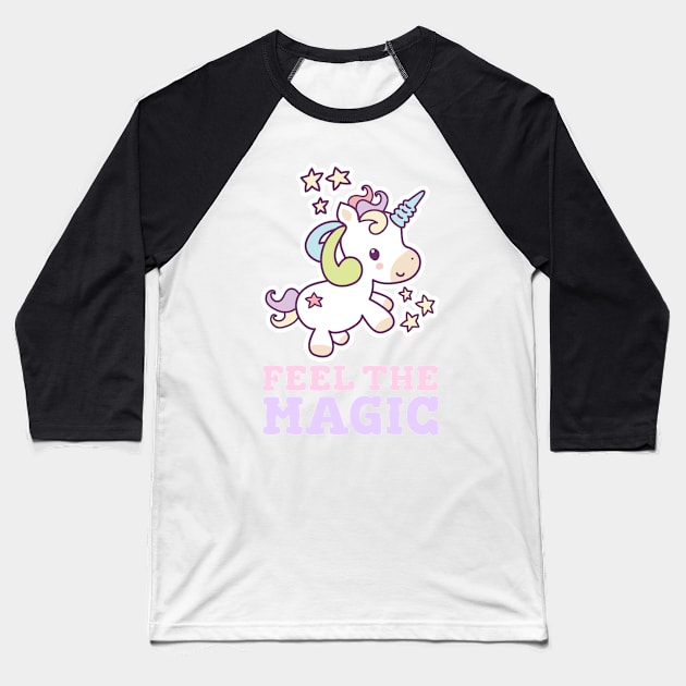 Feel The Magic Cute Unicorn Baseball T-Shirt by Xiaoxiao Art